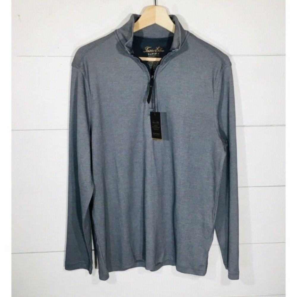 TASSO ELBA Supima Cotton 1/4 Zip Pullover Shirt Top Navy Blue Mens SMALL NEW NWT